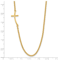 Sterling Silver YG-plated Small Off-Set Sideways Curved Cross Necklace