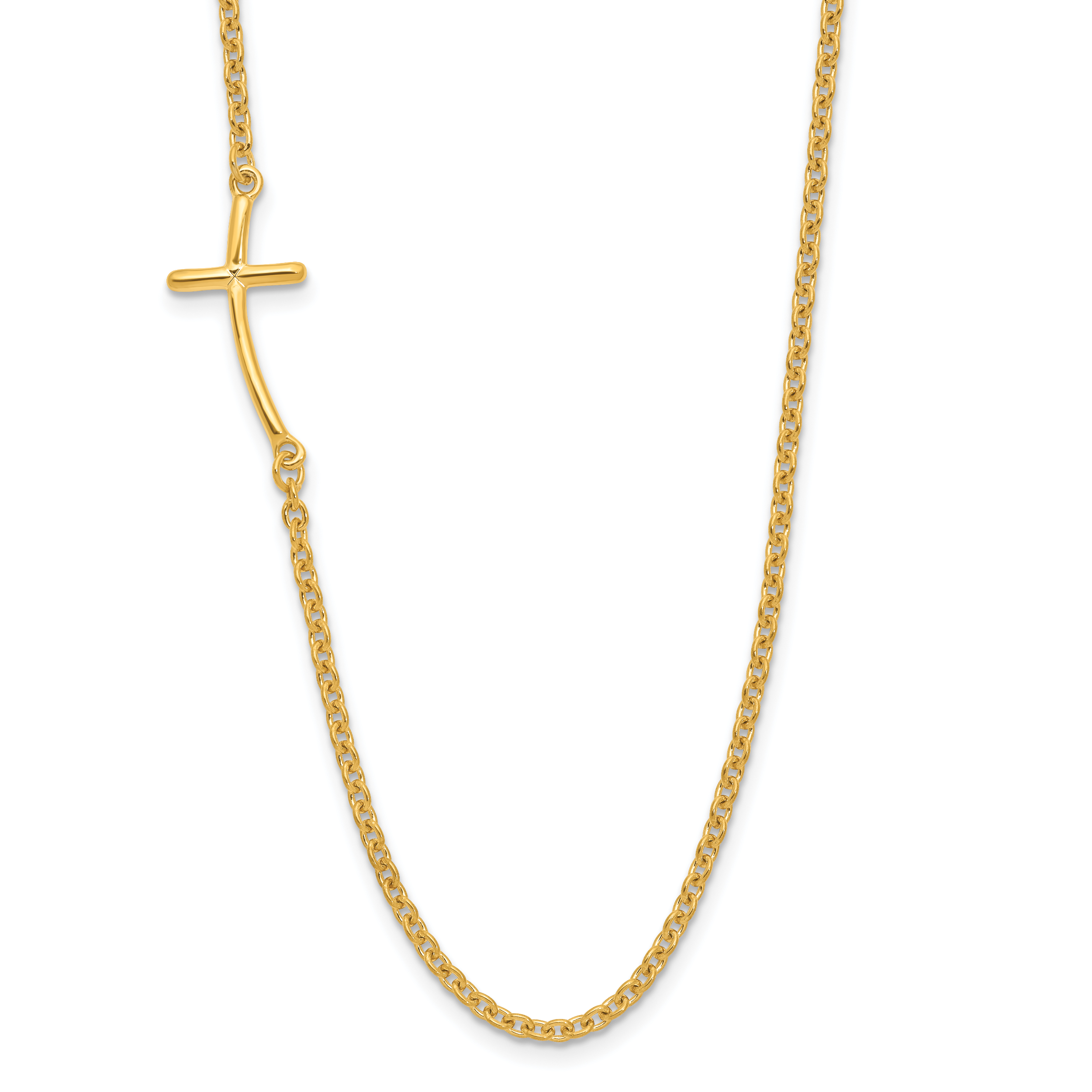 Sterling Silver YG-plated Small Off-Set Sideways Curved Cross Necklace Main image