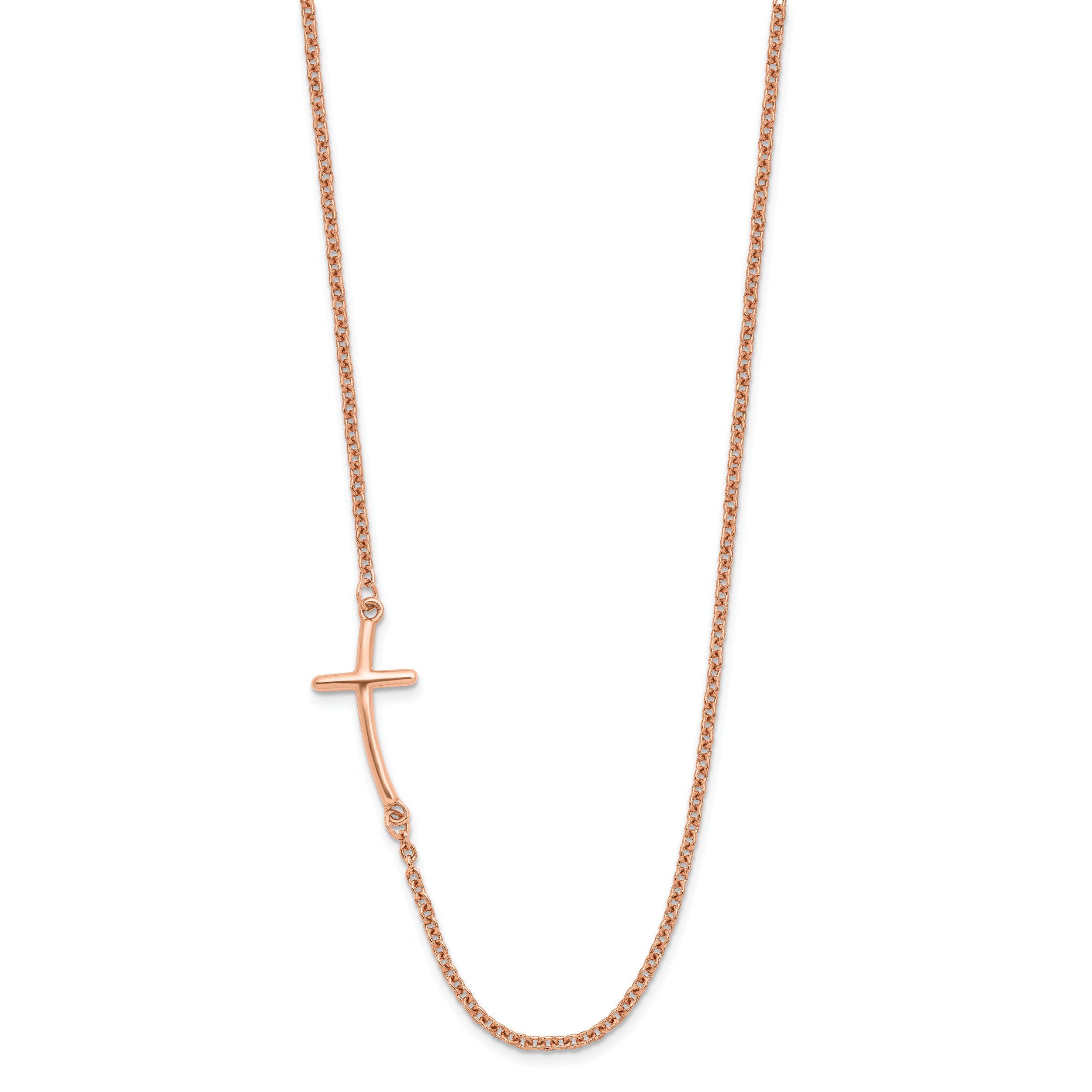 Sterling Silver RG-plated Large Off-Set Sideways Curved Cross Necklace