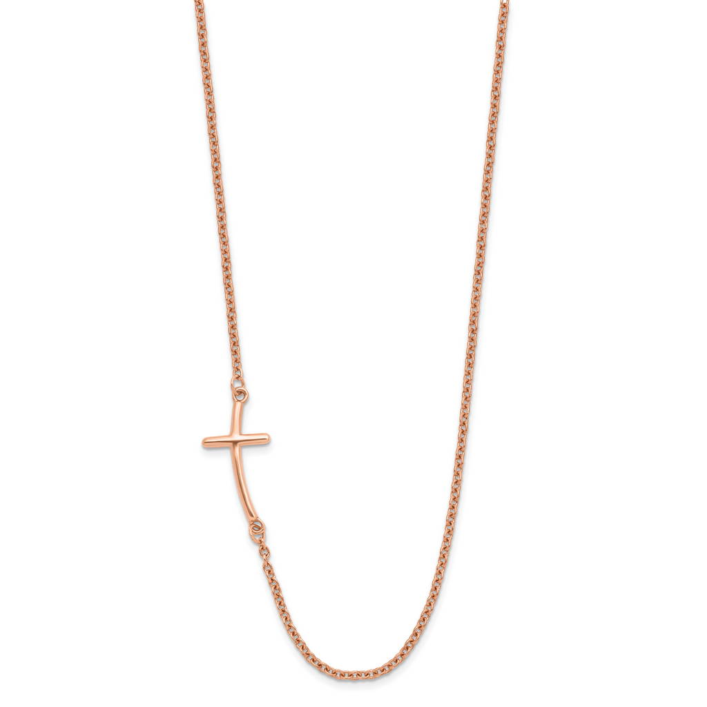 Sterling Silver RG-plated Large Off-Set Sideways Curved Cross Necklace