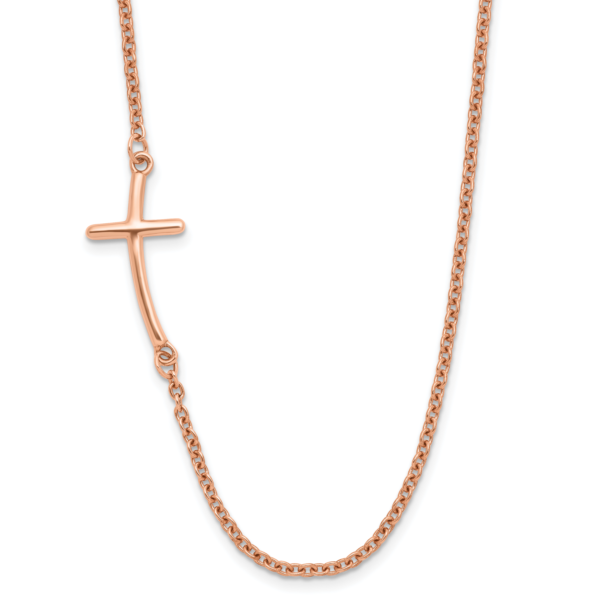 Sterling Silver RG-plated Large Off-Set Sideways Curved Cross Necklace Main image
