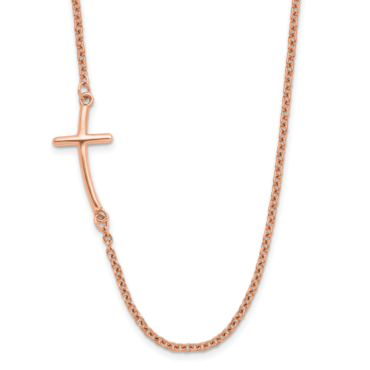 Sterling Silver RG-plated Large Off-Set Sideways Curved Cross Necklace