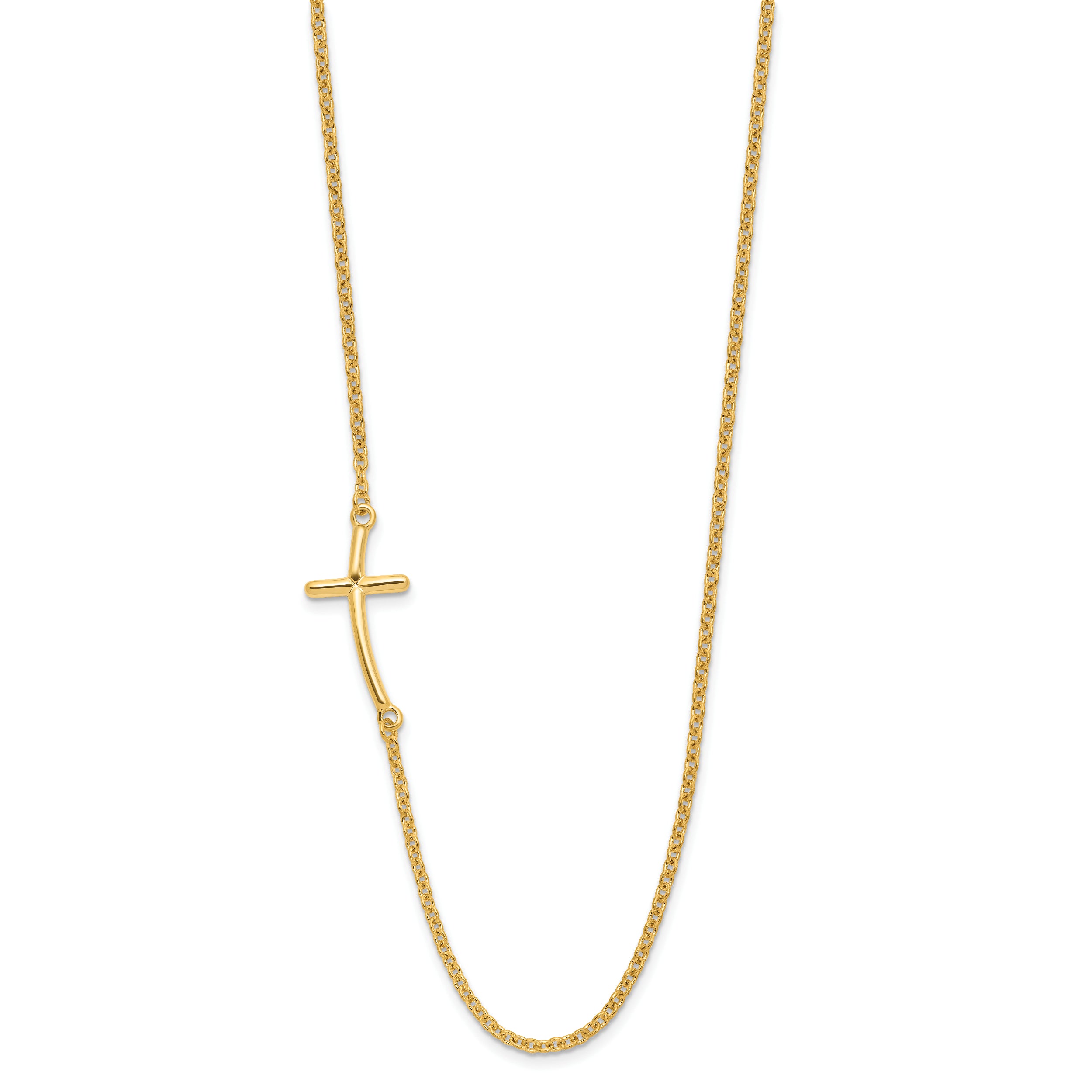 Sterling Silver YG-plated Large Off-Set Sideways Curved Cross Necklace