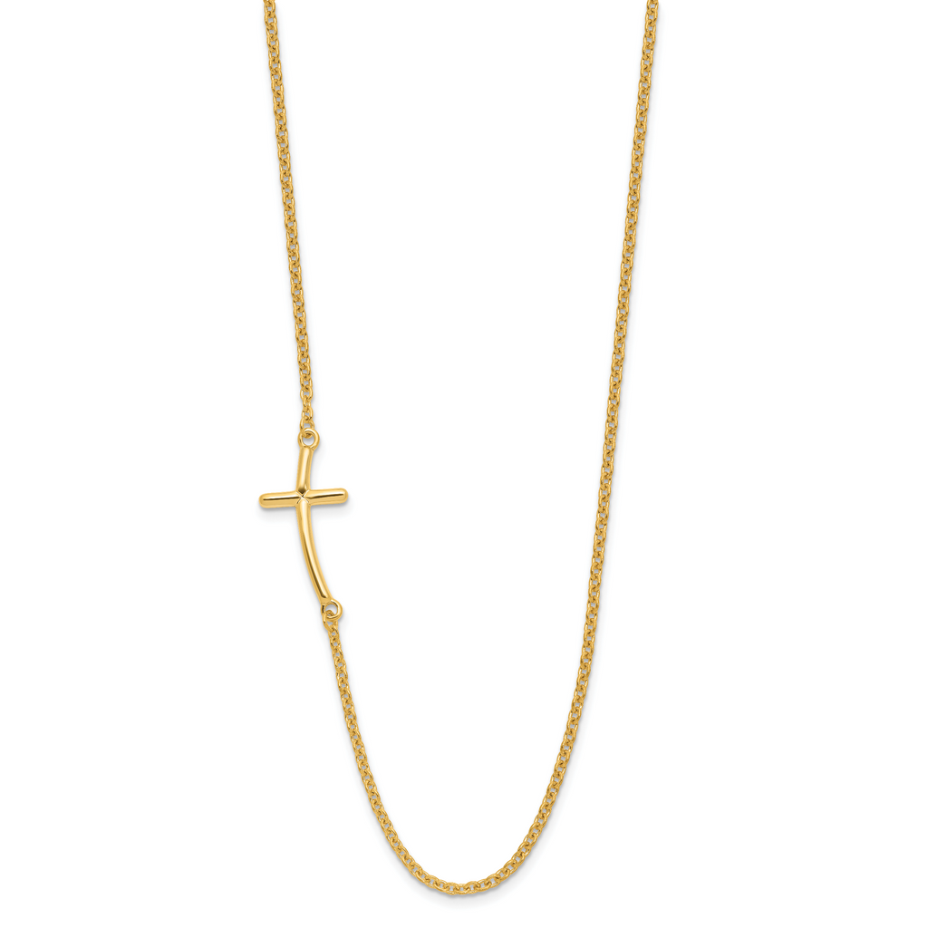 Sterling Silver YG-plated Large Off-Set Sideways Curved Cross Necklace