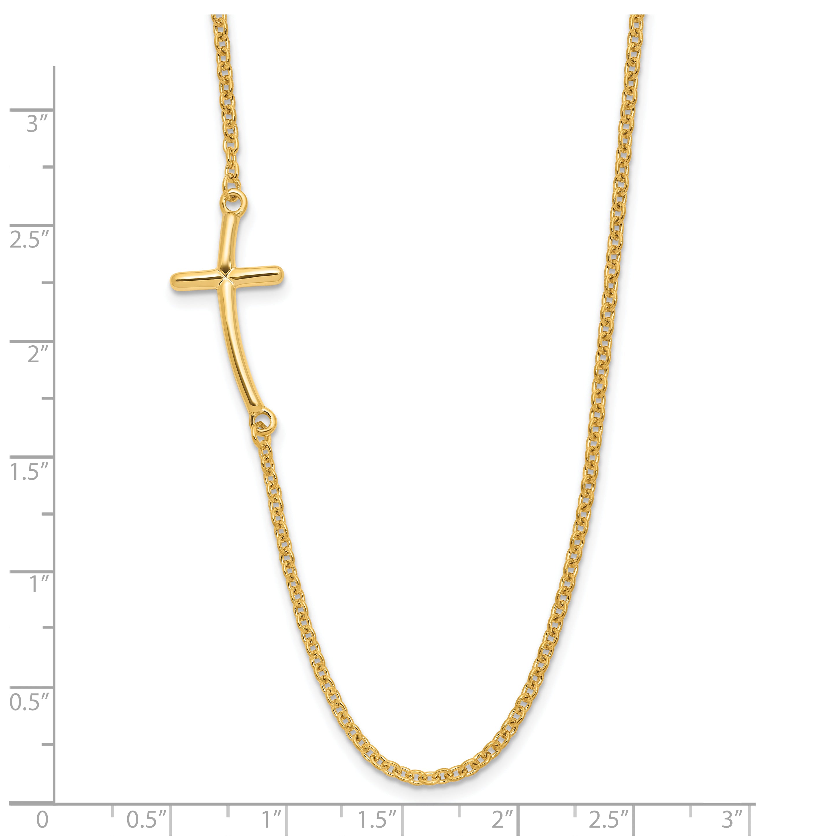 Sterling Silver YG-plated Large Off-Set Sideways Curved Cross Necklace