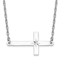 Sterling Silver Rhodium-plated Large D/C Sideways Cross Necklace