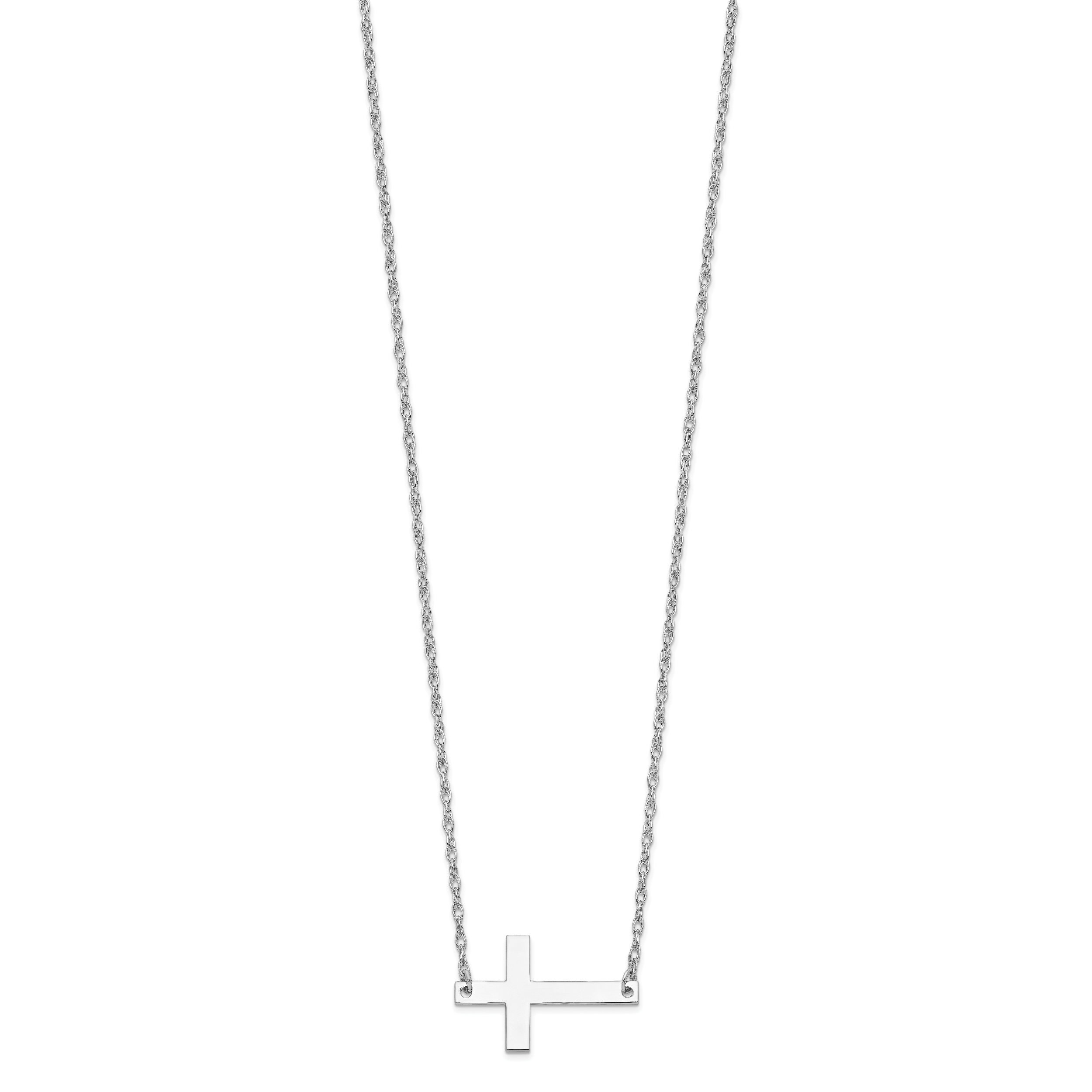 Sterling Silver Rhodium-plated Large Sideways Cross Necklace Secondary image