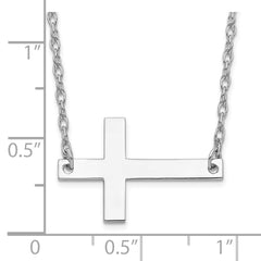 Sterling Silver Rhodium-plated Large Sideways Cross Necklace