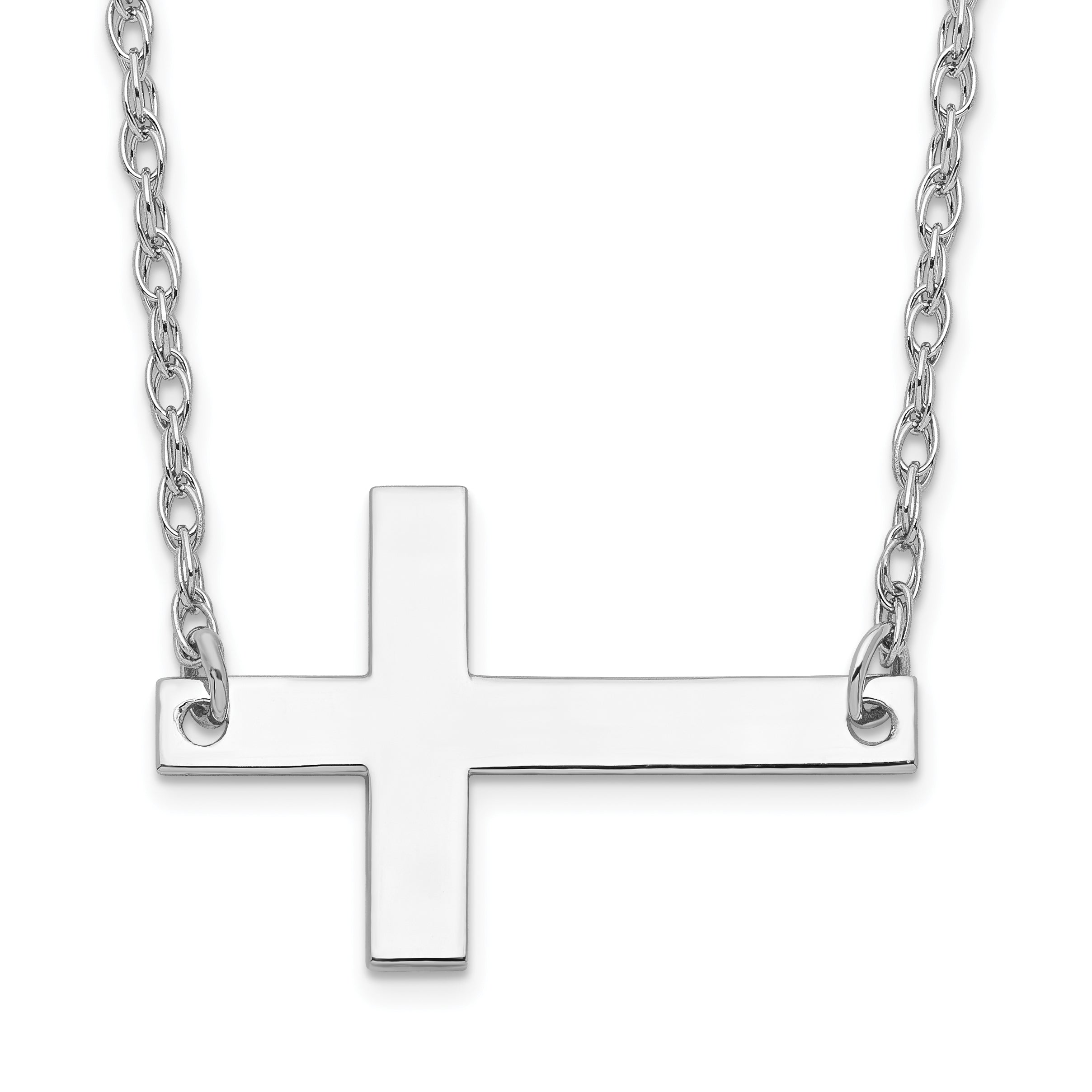 Sterling Silver Rhodium-plated Large Sideways Cross Necklace Main image