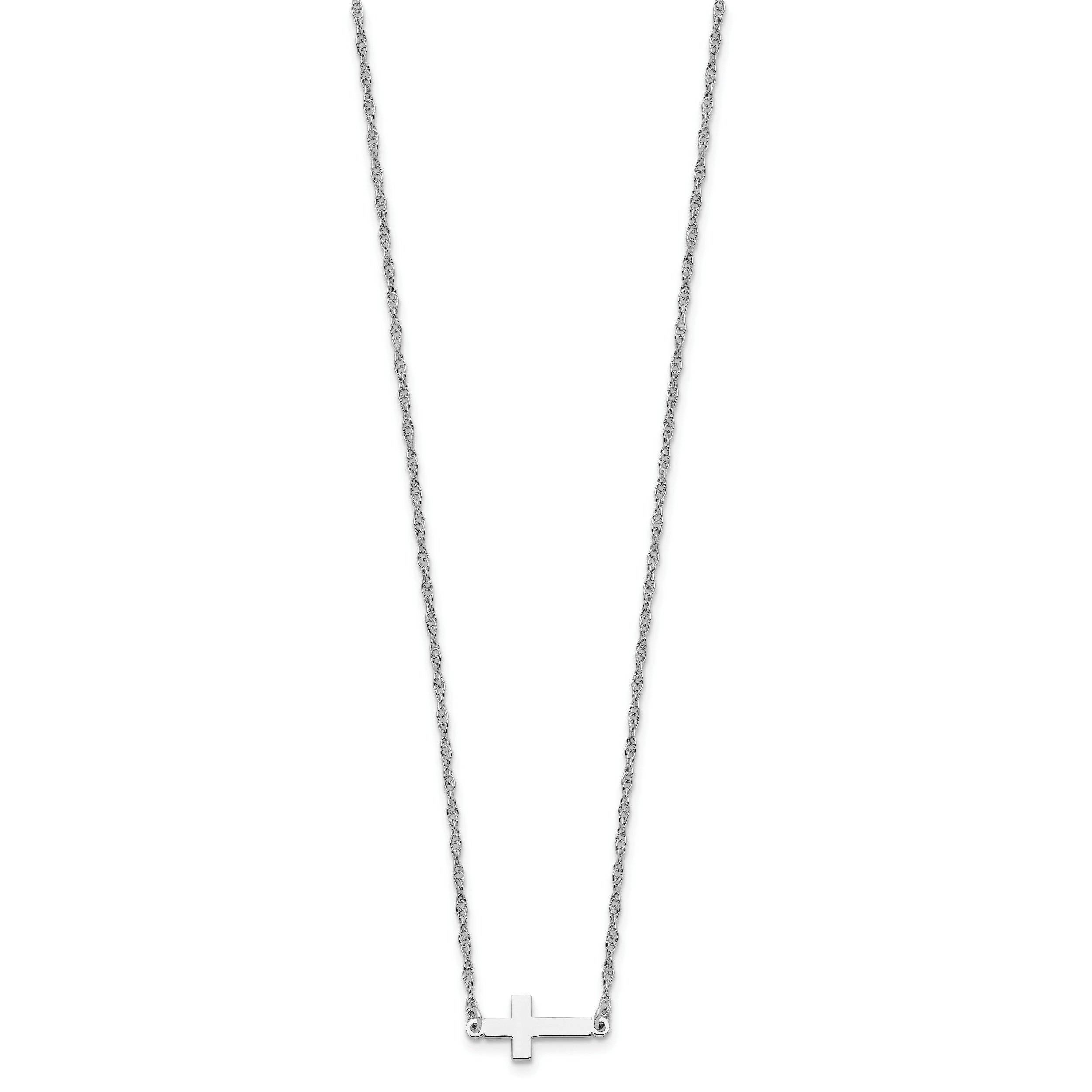 Sterling Silver Rhodium-plated Small Sideways Cross Necklace Secondary image