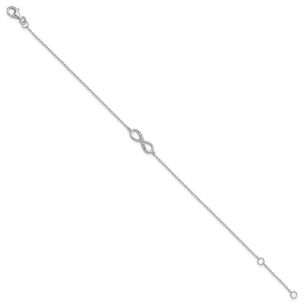 Sterling Silver Rhodium-plated with CZ Infinity With  1 IN EXT Bracelet