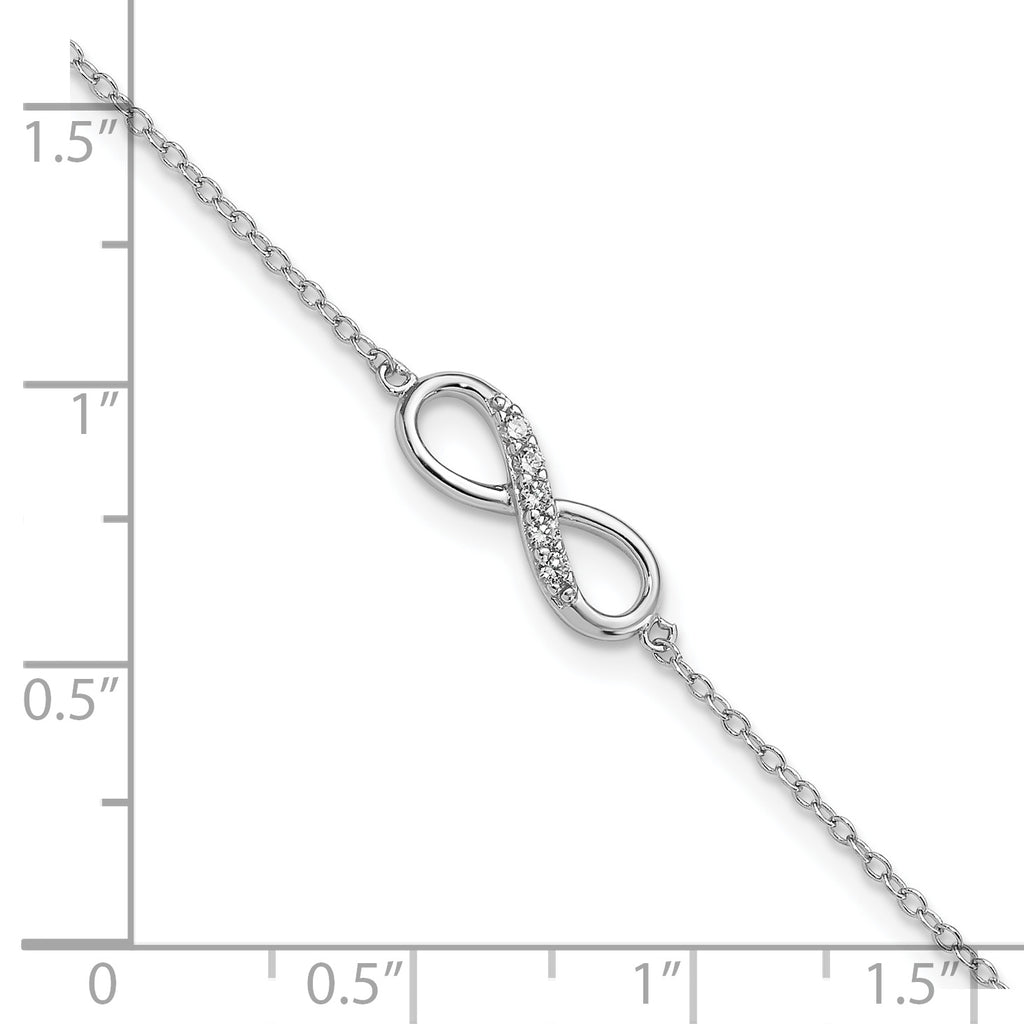 Sterling Silver Rhodium-plated with CZ Infinity With  1 IN EXT Bracelet