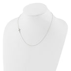 Sterling Silver Rhod-pltd CZ Offset Sideways Cross With 2in Ext Necklace