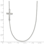 Sterling Silver Rhod-pltd CZ Offset Sideways Cross With 2in Ext Necklace