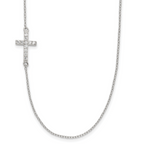 Sterling Silver Rhod-pltd CZ Offset Sideways Cross With 2in Ext Necklace