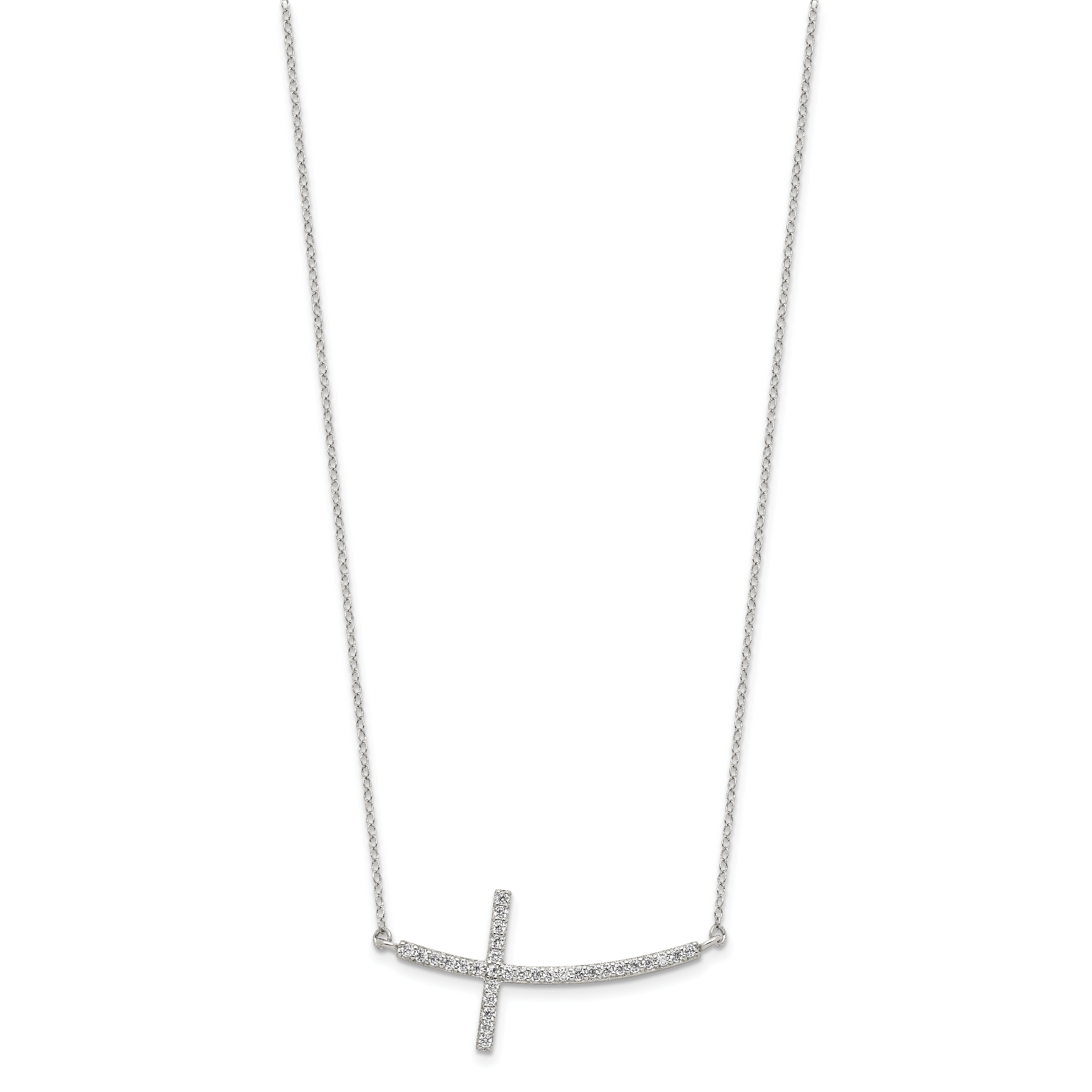 Sterling Silver Rhodium-plated CZ Sideways Cross With 2in Ext Necklace Secondary image