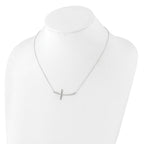Sterling Silver Rhodium-plated CZ Sideways Cross With 2in Ext Necklace