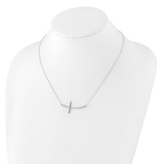 Sterling Silver Rhodium-plated CZ Sideways Cross With 2in Ext Necklace