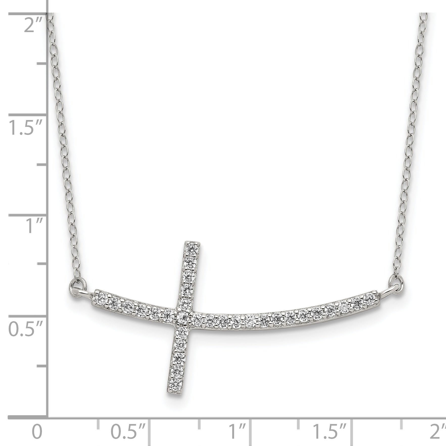 Sterling Silver Rhodium-plated CZ Sideways Cross With 2in Ext Necklace