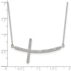 Sterling Silver Rhodium-plated CZ Sideways Cross With 2in Ext Necklace