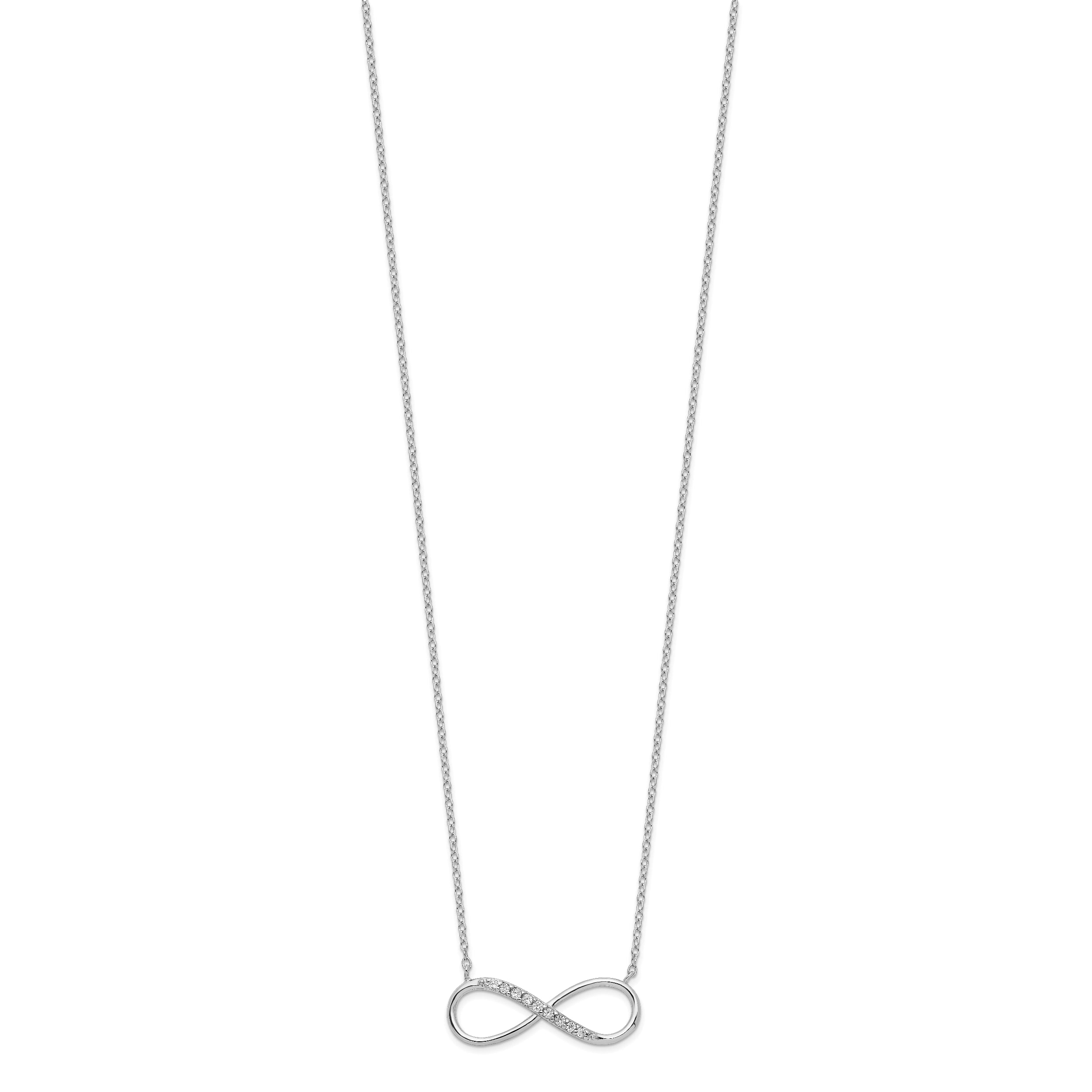 Sterling Silver Rhodium-plated with CZ Infinity With  2 IN EXT Necklace
