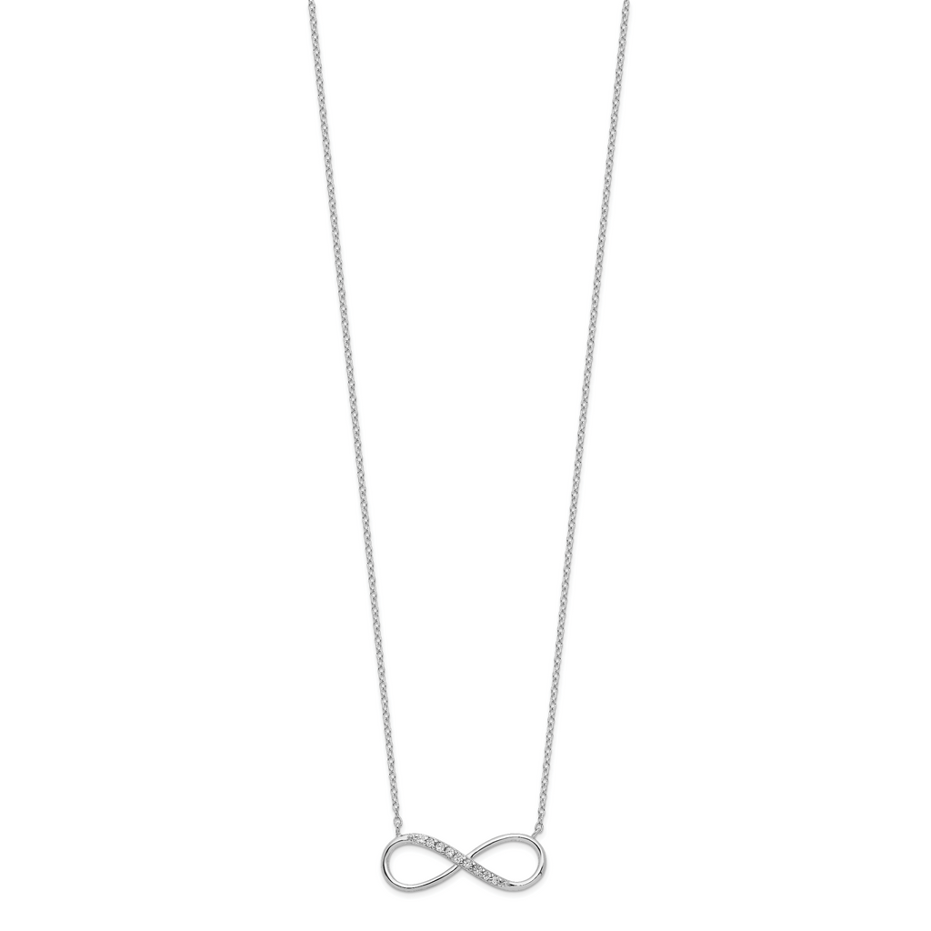 Sterling Silver Rhodium-plated with CZ Infinity With  2 IN EXT Necklace