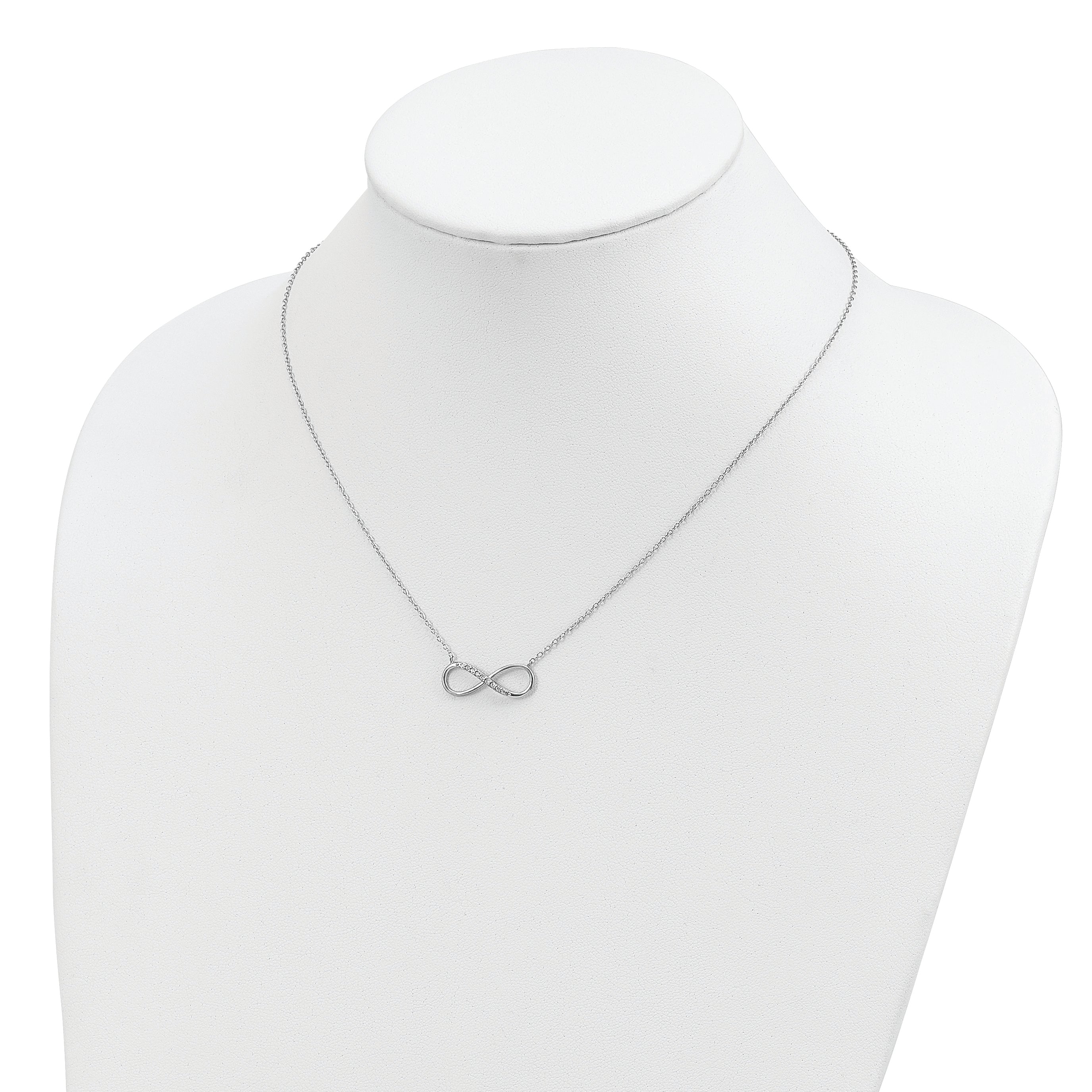 Sterling Silver Rhodium-plated with CZ Infinity With  2 IN EXT Necklace