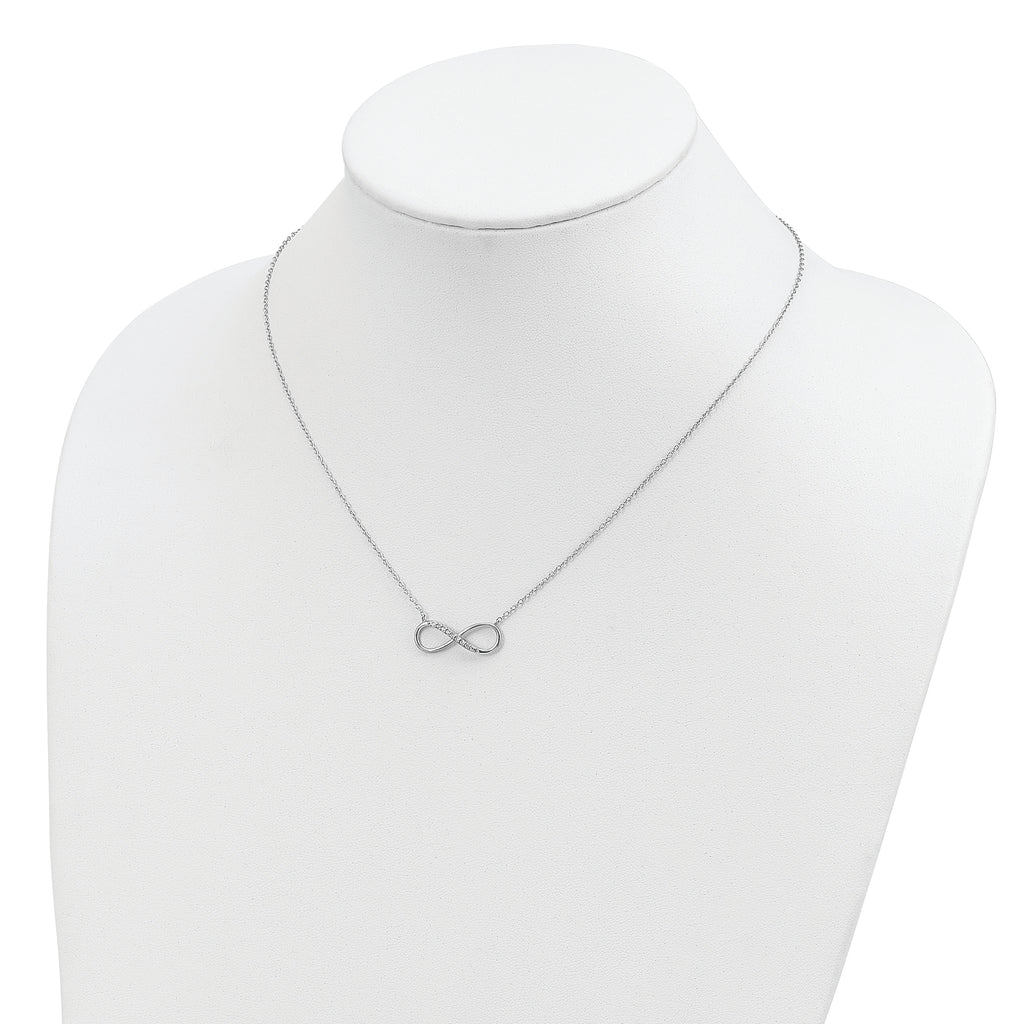 Sterling Silver Rhodium-plated with CZ Infinity With  2 IN EXT Necklace