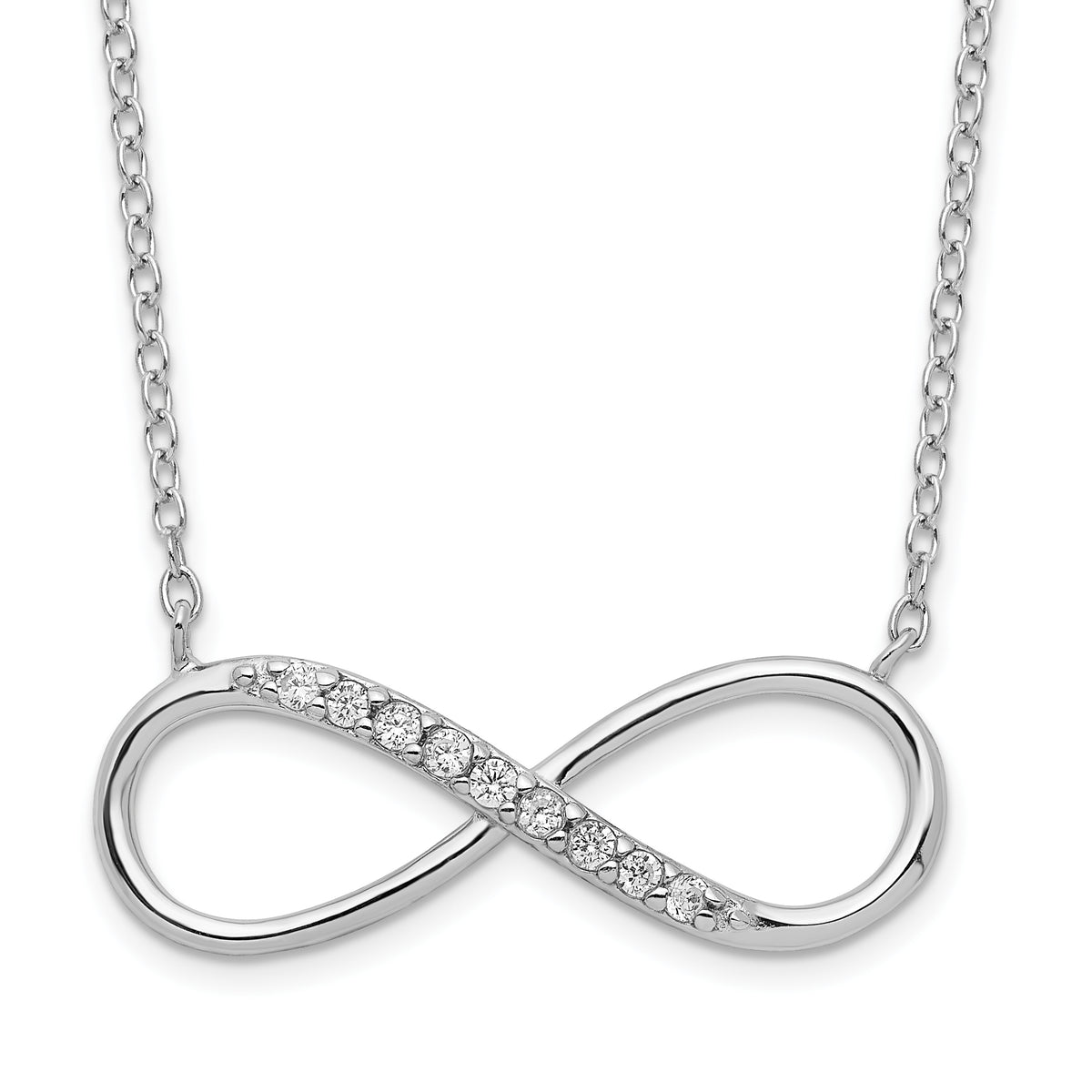 Sterling Silver Rhodium-plated with CZ Infinity With  2 IN EXT Necklace