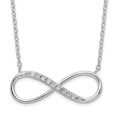 Sterling Silver Rhodium-plated with CZ Infinity With  2 IN EXT Necklace