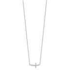 Sterling Silver Rhodium-plated CZ Sideways Cross With 2in Ext Necklace