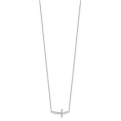 Sterling Silver Rhodium-plated CZ Sideways Cross With 2in Ext Necklace