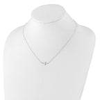 Sterling Silver Rhodium-plated CZ Sideways Cross With 2in Ext Necklace