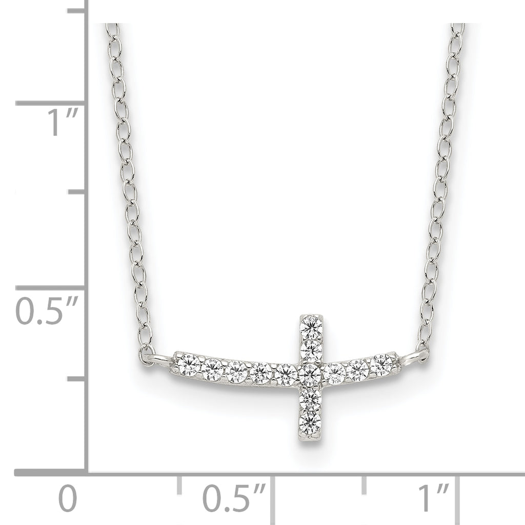 Sterling Silver Rhodium-plated CZ Sideways Cross With 2in Ext Necklace