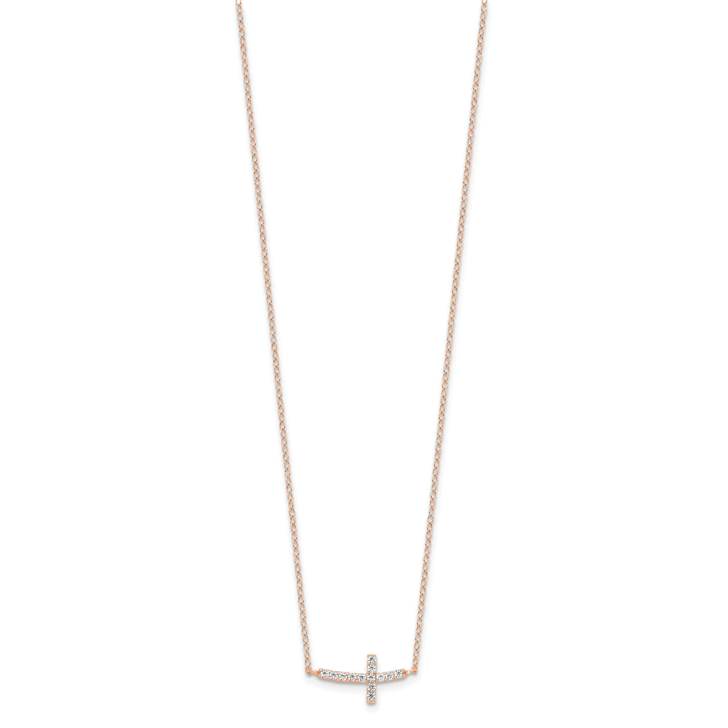 Sterling Silver Rose Gold-plated CZ Sideways Cross With 2in Ext Necklace Secondary image