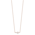 Sterling Silver Rose Gold-plated CZ Sideways Cross With 2in Ext Necklace