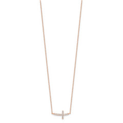 Sterling Silver Rose Gold-plated CZ Sideways Cross With 2in Ext Necklace