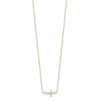 Sterling Silver Yellow Gold-plated CZ Sideways Cross With 2in Ext Necklace