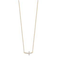 Sterling Silver Yellow Gold-plated CZ Sideways Cross With 2in Ext Necklace
