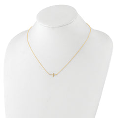 Sterling Silver Yellow Gold-plated CZ Sideways Cross With 2in Ext Necklace