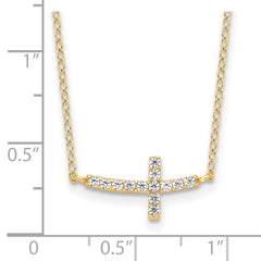 Sterling Silver Yellow Gold-plated CZ Sideways Cross With 2in Ext Necklace