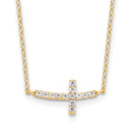 Sterling Silver Yellow Gold-plated CZ Sideways Cross With 2in Ext Necklace