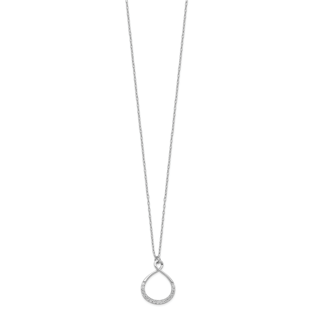 Sterling Silver Rhodium-plated with CZ Infinity With  2 IN EXT Necklace
