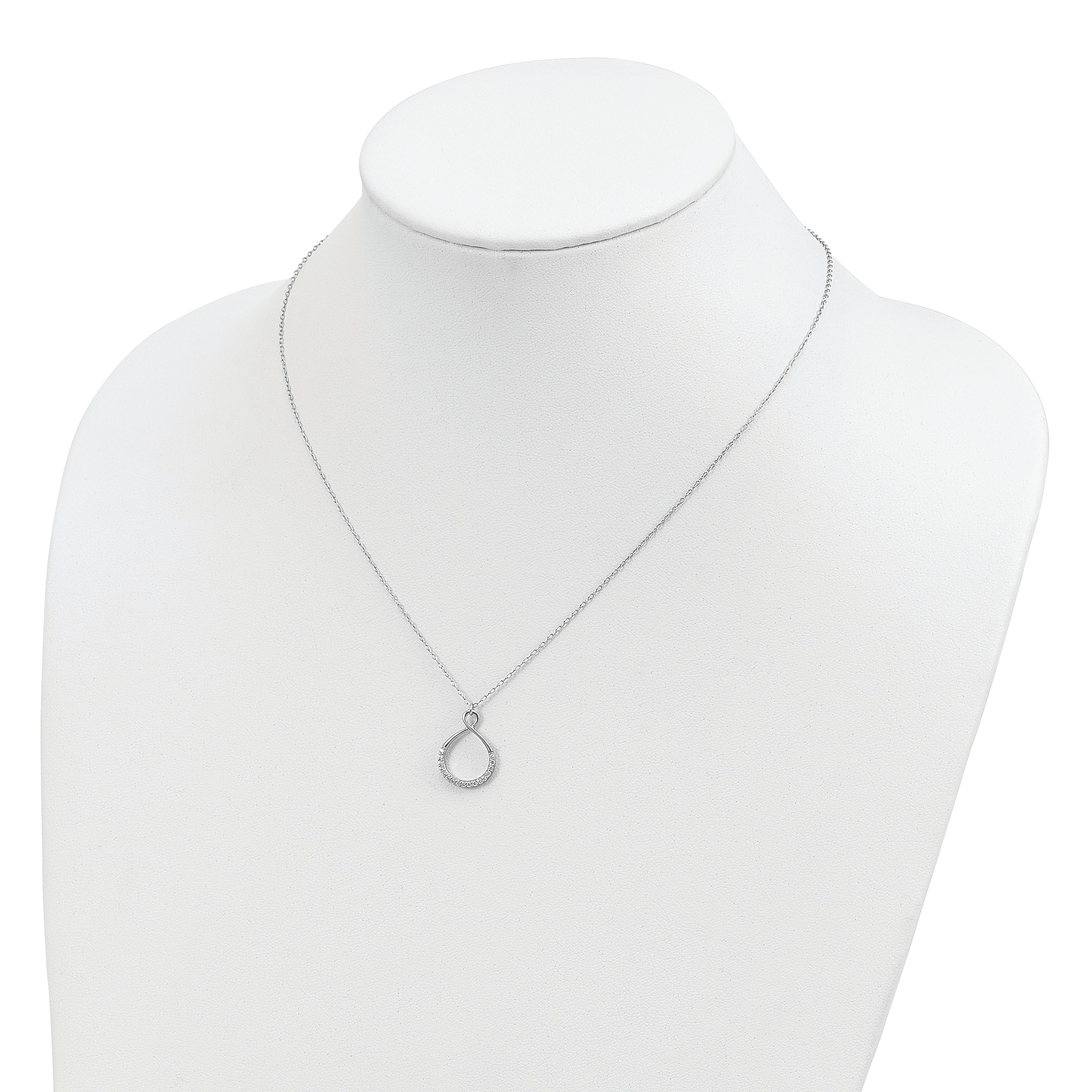 Sterling Silver Rhodium-plated with CZ Infinity With  2 IN EXT Necklace