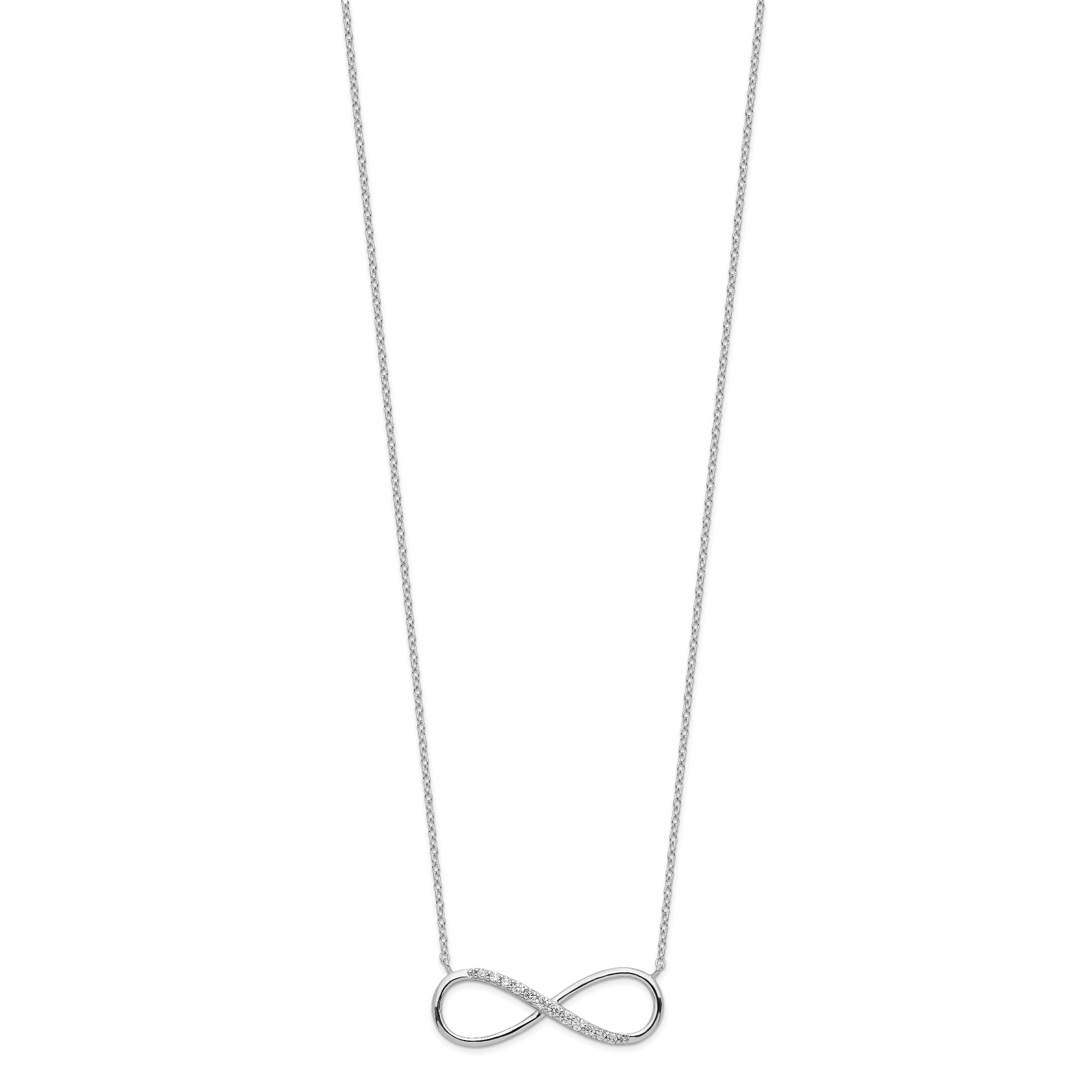 Sterling Silver Rhodium-plated with CZ Infinity With  2 IN EXT Necklace