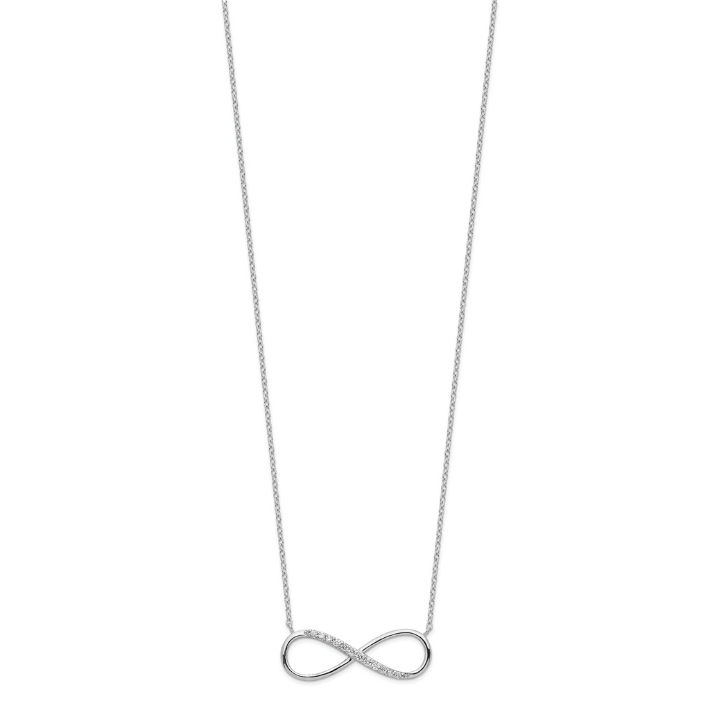 Sterling Silver Rhodium-plated with CZ Infinity With  2 IN EXT Necklace