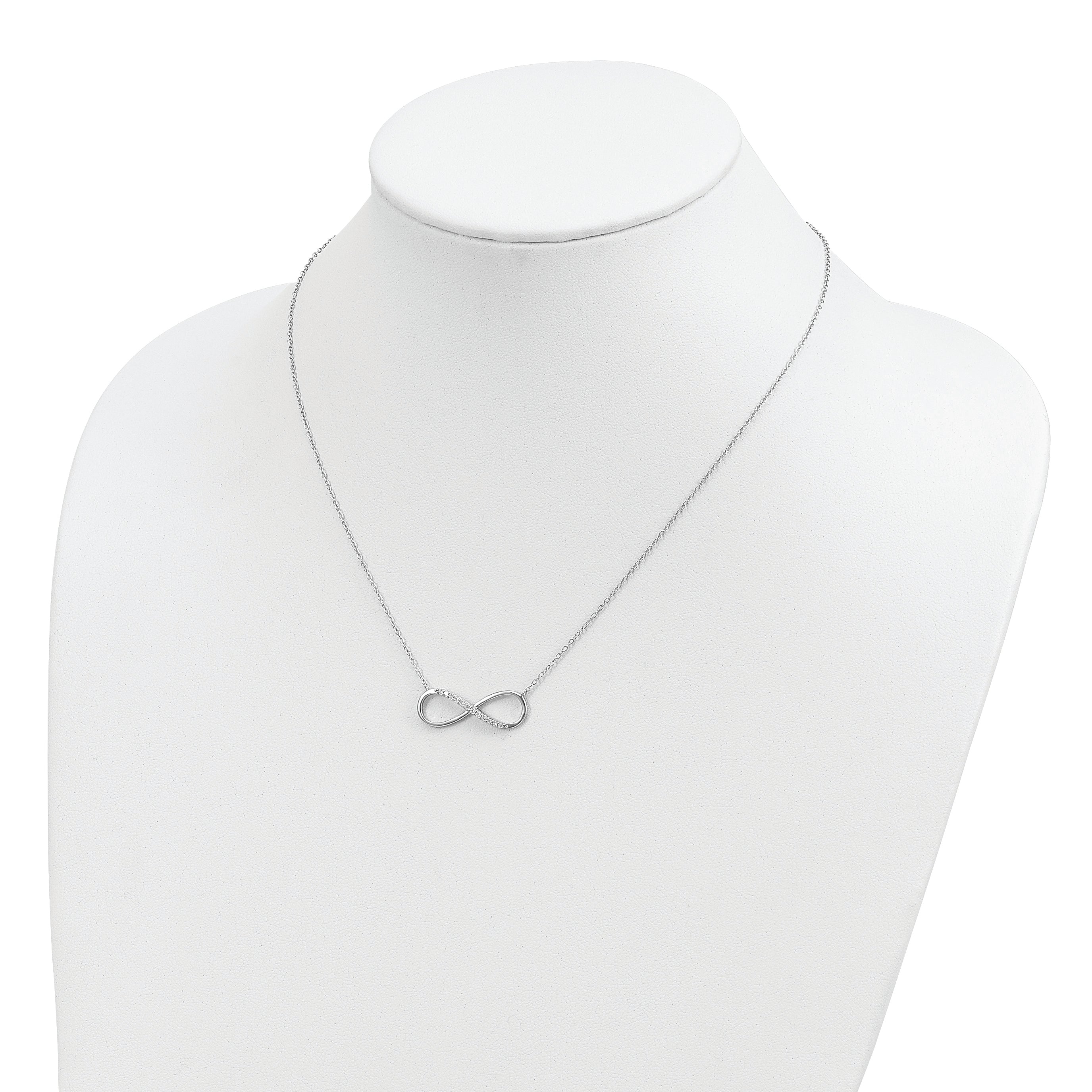 Sterling Silver Rhodium-plated with CZ Infinity With  2 IN EXT Necklace