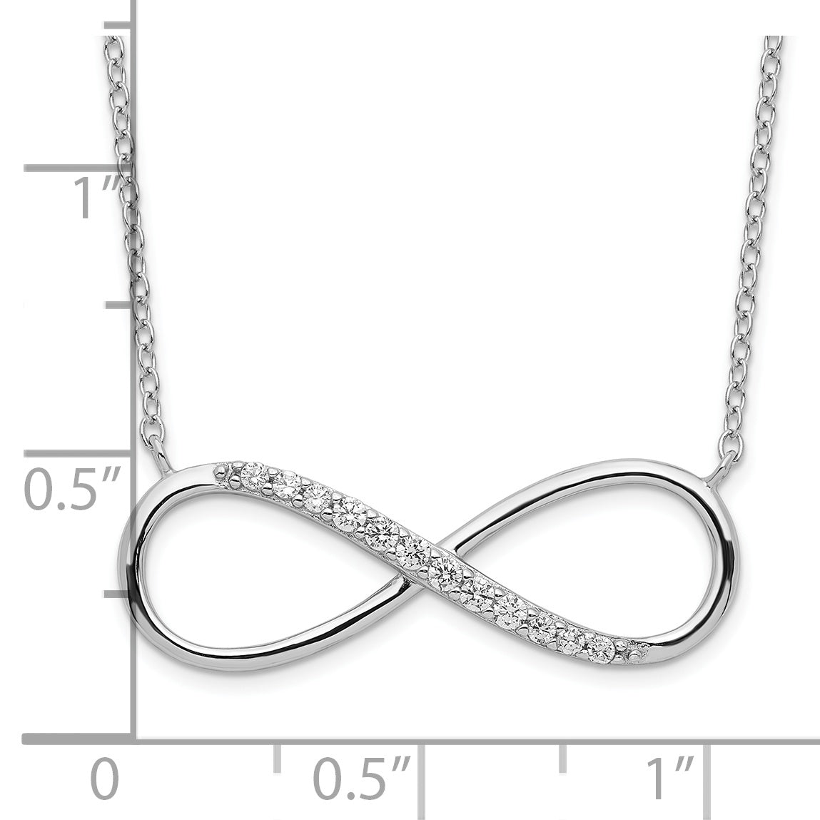 Sterling Silver Rhodium-plated with CZ Infinity With  2 IN EXT Necklace