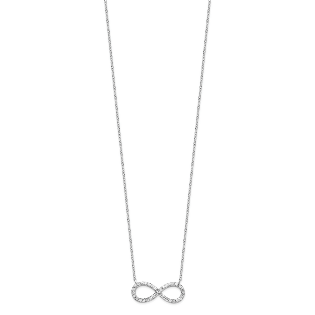 Sterling Silver Rhodium-plated with CZ Infinity With  2 IN EXT Necklace