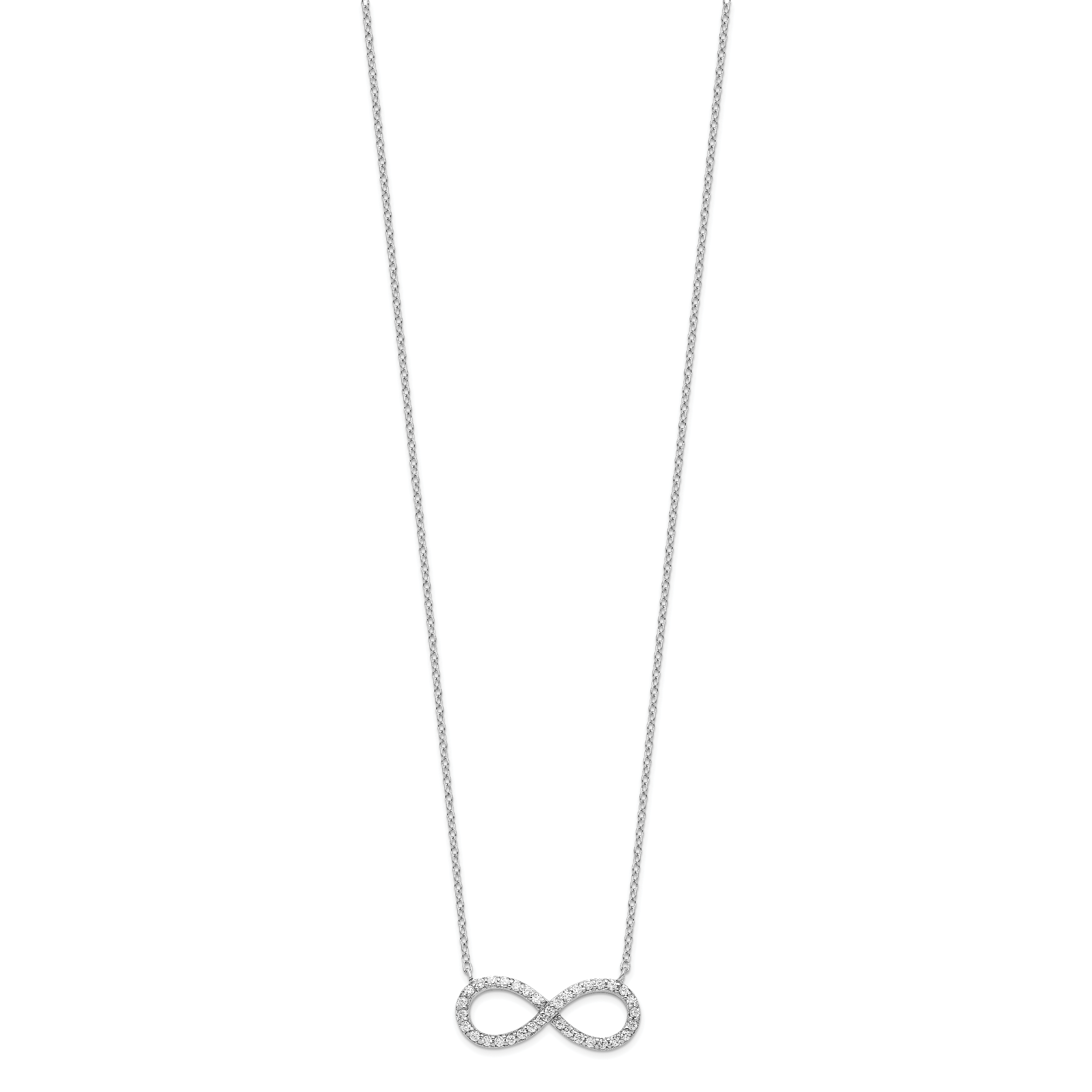 Sterling Silver Rhodium-plated with CZ Infinity With  2 IN EXT Necklace